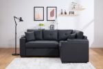 Donovan 84.5"W Black PVC Fabric Sleeper Sectional with USB Charger, Cupholders, Storage Arms - as Pic
