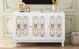 Modern Mirrored TV Stand for TV up to 55 Inches,Entertainment Center Solid Wood Legs,Metal Handle and 3 Adjustable Shelves For Living room - White
