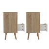Set of 2 Mid-Century Wood Nightstand, Bed Sofa Side Table with Drawer and Shelf, Modern End Table- Natural and White