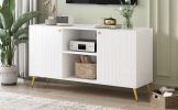 Modern TV Stand for TVs up to 55 Inches,Entertainment Center Media Console,Adjustable Shelf,Metal Legs- White - MDF