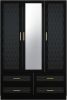 Wooden Armoire Wardrobe Closet with 3 Doors Hanging Rods 4 Drawers Shelves Large Capacity, Black 47.24" W x 19.69" D x 70.87 "H
