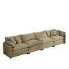 Corduroy Sofa , Modern Upholstered 4 Seater Corduroy Fabric Sofa, Easy to Assemble with 2 Arm Pillows and 4 Throw Pillows