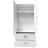 Large Armoire Wardrobe Closet with 2 Doors Hanging Rods 2 Drawers and Mirror, 31.5" W x 20.3" D x 74.2 "H