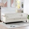 84.65" Rolled Arm Chesterfield 3 Seater Sofa. - White