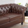 84.65" Rolled Arm Chesterfield 3 Seater Sofa. - Dark Brown