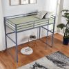 Metal Loft Bed Full Size, Loft Bed Frame with Safety Guard Rails & Flat Ladder, Twin Loft Bed for Kids Teens Adults, Gray - Gray - Iron