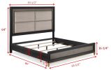 1pc Queen Size Panel Bed Upholstered Headboard Black Brown Finish Gold Finish Legs Solid Wood Wooden Bedroom Furniture - as Pic