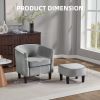 Velvet Accent Chair with Ottoman, Modern Barrel Chair Armchair for Living Room, Bedroom, Gray - Gray - Chenille
