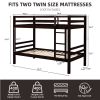 Twin over Twin Bunk Bed with Thick Posts,Wooden Bunk Bed with High Guardrail and Ladder for Kids, Teens, Dorm Rooms- Espresso - Wood