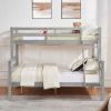 Twin over Full Bunk Bed with Thick Posts,Wooden Bunk Bed with High Guardrail and Ladder, Grey - Wood