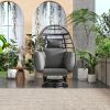 Outdoor Swivel Chair with Cushions, Rattan Egg Patio Chair with Rocking Function for Balcony, Poolside and Garden - Grey - Wicker