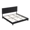King Size Upholstered Platform Bed Frame with Linen Fabric Headboard, No Box Spring Needed, Wood Slat Support, Easy Assembly, BLACK - black