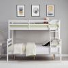 Twin over Full Bunk Bed with Ladder,Wooden Bunk Bed with High Guardrail and Ladder- White - Wood