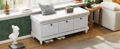 TREXM Classic Storage Bench with Cushioned Seat and Three Drawers for Entryway and Living Room (Light Gray) - as Pic