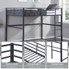 Metal Loft Bed Twin Size, Loft Bed Frame with Safety Guard Rails & Flat Ladder, Twin Loft Bed for Kids Teens Adults, Black - Black - Iron