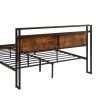Queen Size Metal Platform Bed Frame with Wooden Headboard and Footboard with USB LINER,LED Lights- Queen