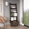 Kobe Ladder Bookcase, One Drawer, Five Open Shelves - Dark Walnut
