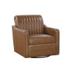 Luxurious Brown Swivel Chair Breathable Faux Leather Upholstered Channel Stitched Back Living Room Furniture 1pc - as Pic