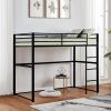 Metal Loft Bed Full Size, Loft Bed Frame with Safety Guard Rails & Flat Ladder, Twin Loft Bed for Kids Teens Adults, Black - Black - Iron