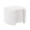 Round Ottoman teddy fleece cushioned footpads living room and bedroom footstool with storage space (White) - as Pic