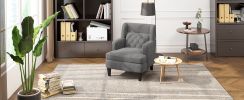 Upholstered Accent Chair Tufted Armchair for Living Room and Bedroom, Dark Grey - as Pic