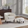 Velvet Accent Chair with Ottoman, Modern Barrel Chair Armchair for Living Room, Bedroom, White - White - Chenille