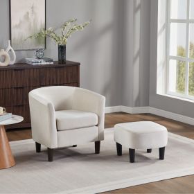 Velvet Accent Chair with Ottoman, Modern Barrel Chair Armchair for Living Room, Bedroom, White - White - Chenille