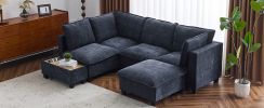 90" U-shaped Sectional Sofa Modular Sofa Couch with a Movable Ottoman , a Coffee Table with Hidden Charging Devices for Living Room, Blue - as Pic
