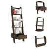 Kobe Ladder Bookcase, One Drawer, Five Open Shelves - Dark Walnut