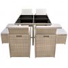 9 Piece Patio Dining Set with Cushions Poly Rattan Beige - Beige