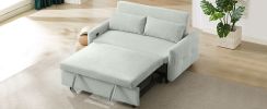 Light Grey-Green 57.48" Pull-out Sofa Bed Convertible Couch 2 Seat Loveseat Sofa Modern Sleeper Sofa with Two Throw Pillows and USB Ports