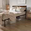 Iron Platform Bed Frame with Rustic Wood Headboard & Footboard (Queen Size) - Brown - as Pic