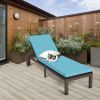 Outdoor Wicker Patio Chaise Lounge Recliner Chair with 5-Position Adjustment and Wheels - Turquoise