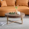 Modern Handcraft Drum Coffee Table 31.5 inch Round Coffee Table for Living Room,Small Coffee Table with Sturdy Pedestal - Walnut - MDF+Metal