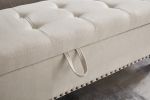 59" Bed Bench Ottoman with Storage Beige Fabric - as Pic