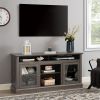 Retro TV Stand for 65'' TV, TV Console Cabinet with Storage, Dark Walnut 60"W*15.75"D*29"H - Black + Dark Walnut - No