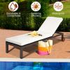Outdoor Wicker Patio Chaise Lounge Recliner Chair with 5-Position Adjustment and Wheels - Beige