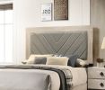 Contemporary 1pc Cream Finish California King Size Bed Bedroom Furniture Gray V-Design Headboard Rubberwood 1pc Bedframe - as Pic