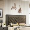 Contemporary 1pc Queen Size Bed Bedroom Furniture Upholstered Headboard Rubberwood 1pc Bedframe Gray Finish - as Pic