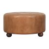 Brown Buffalo hide leather Round Ottoman - as Pic