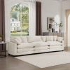 Mid-Century Modern Sofa 3-Seater Sectional Sofa with 2 Arm Pillows and 3 Throw Pillows, Light Beige Corduroy Fabric - as Pic