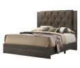 Contemporary 1pc Queen Size Bed Bedroom Furniture Tufted Design Headboard Rubberwood 1pc Bedframe Gray Finish - as Pic
