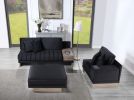 Memphis 122.5"W Black Velvet Reversible Sectional Sofa Ottoman with Storage Compartment, Drawer, USB ports, Charging Outlets - as Pic