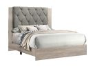 Contemporary 1pc Cream Finish California King Size Bed Bedroom Furniture Gray Tufted Design Headboard Rubberwood 1pc Bedframe - as Pic