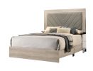 Contemporary 1pc Cream Finish California King Size Bed Bedroom Furniture Gray V-Design Headboard Rubberwood 1pc Bedframe - as Pic