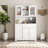 Kitchen Pantry Storage Cabinet, Modern Buffet Cabinet with Hutch, Food Pantry Cabinet with Doors and Shelves Wine Rack for Dining Room, White - as Pic