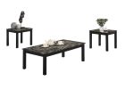 Contemporary Black Faux Marble Top 1x Coffee Table and 2x End Tables 3pc Coffee Table Set Living Room Furniture - as Pic