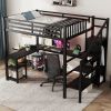 Metal Full Loft Bed with Wardrobe and LED Light, Full Size Loft Bed with L Shaped Desk and USB
