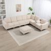 Convertible Sectional Corduroy Sofa with Storage Ottoman,Cupholders, USB Ports for Living Room Apartment,Beige - as Pic