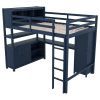 Wood Loft Bed with Cabinet and Bookshelf, Full Size Loft with Wardrobe and Desk for Kids,Dark Blue(Expect Arrival Date 2024/8/25) - as Pic